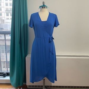 Blue Chiffon Wrap Dress With Slip Spaghetti Straps Size Small Midi